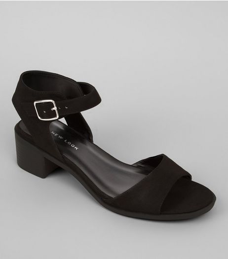 Wide Fit Black Suedette Block Heel Sandals | New Look