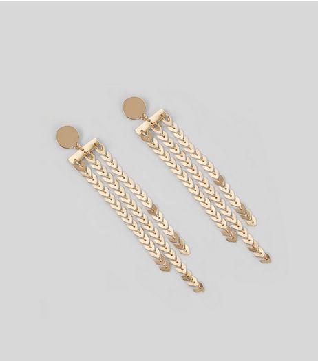Gold Chevron Waterfall Earrings | New Look
