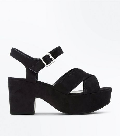 Wide Fit Black Suedette Platform Block Heels | New Look