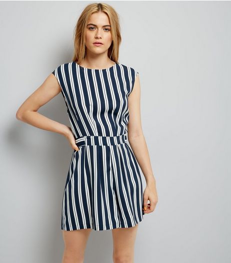 Navy Stripe Tie Waist Playsuit | New Look