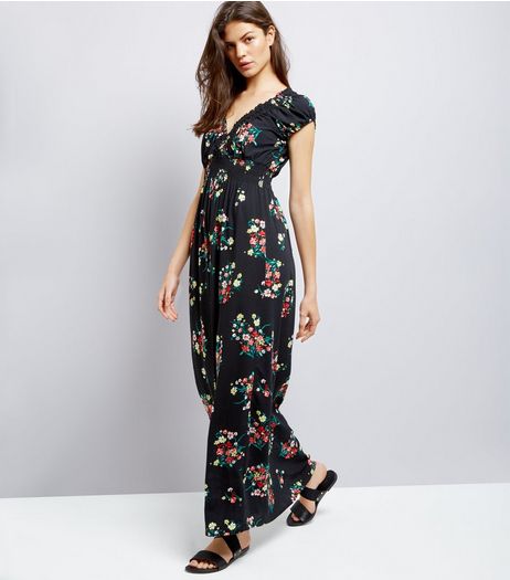 Apricot Black Floral Print V Neck Maxi Dress | New Look