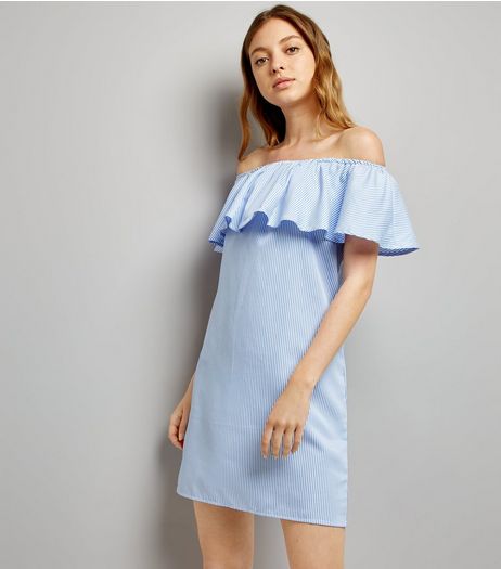 Cameo Rose Blue Stripe Bardot Dress | New Look