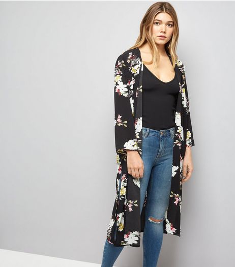 Cameo Rose Black Floral Print Maxi Kimono | New Look