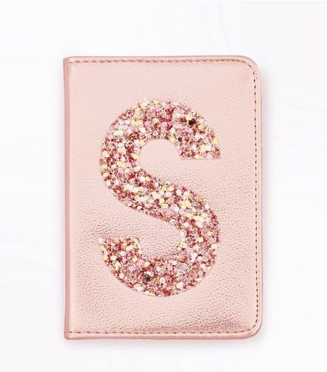 Pink Glitter S Initial Passport Holder | New Look