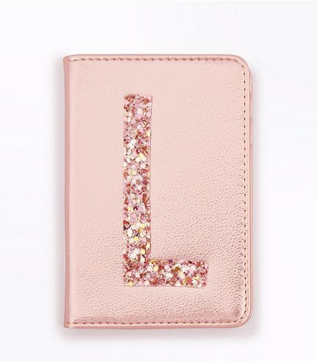 Pink Glitter L Initial Passport Holder | New Look