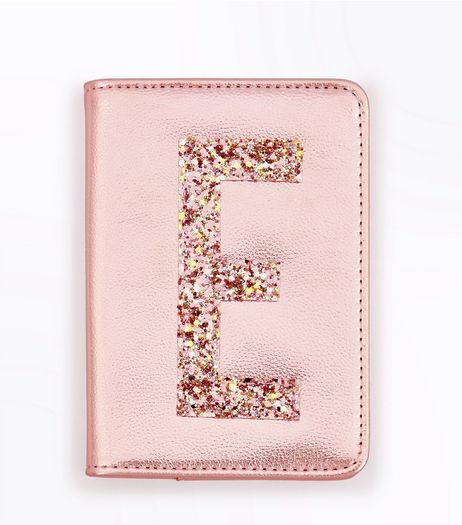 Pink Glitter E Initial Passport Holder | New Look