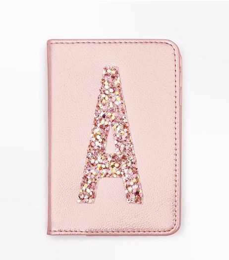Pink Glitter A Initial Passport Holder | New Look