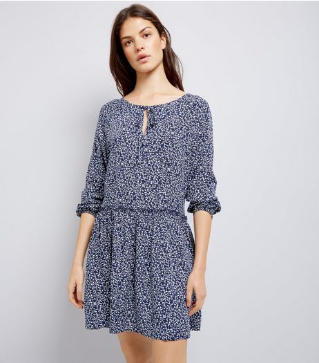 Apricot Navy Ditsy Floral Print Dress | New Look