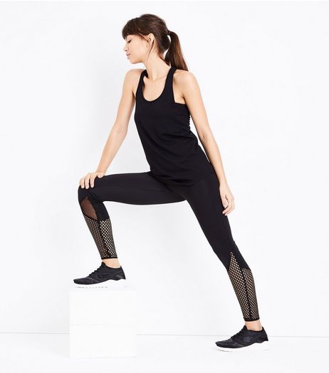 Black Fishnet Panel Sports Leggings | New Look