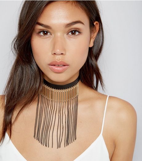 Black Tassel Drop Chain Choker | New Look