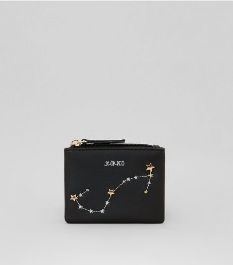 Black Scorpio Zodiac Embroidered Zip Top Purse | New Look