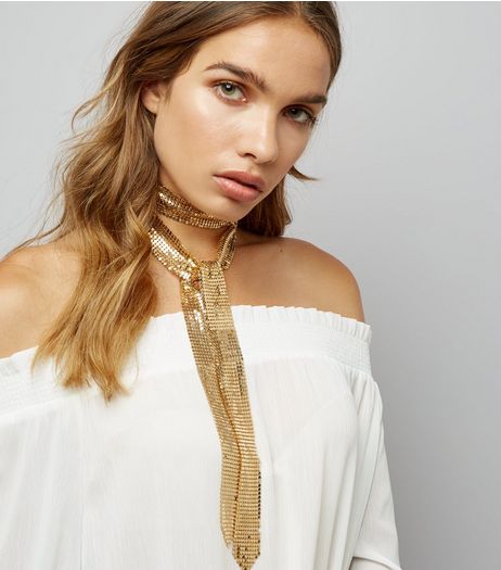 Gold Chainmail Necktie | New Look