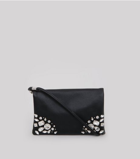 Black Embellished Fold Over Cross Body Bag | New Look