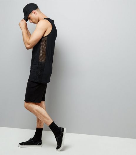 Black Mesh Side Tank Vest | New Look
