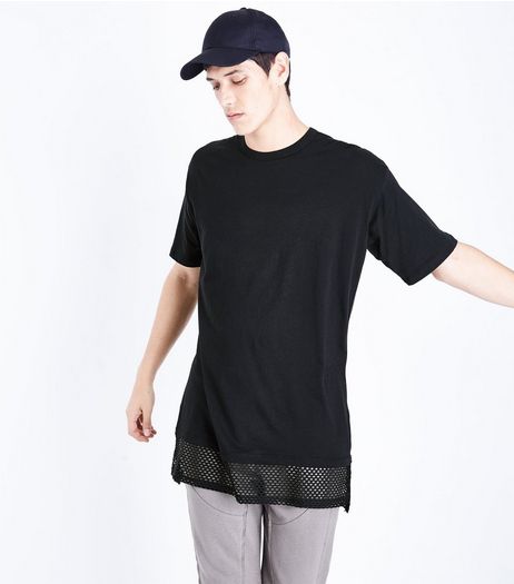 Black Mesh Hem T-Shirt | New Look