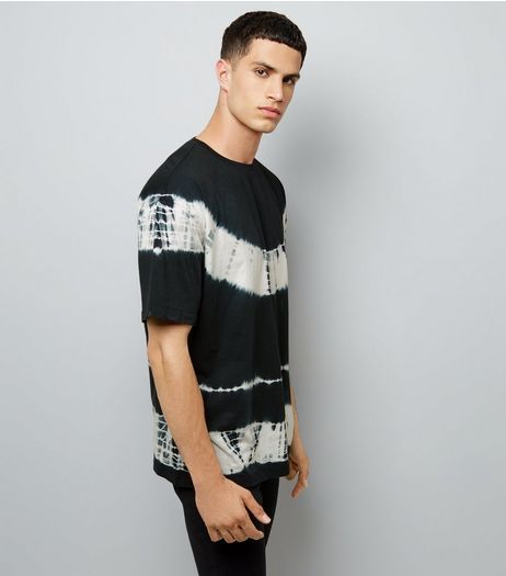 Black Monochrome Tie Dye Stripe T-Shirt | New Look
