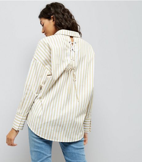 Yellow Stripe Lace Up Back Shirt | New Look