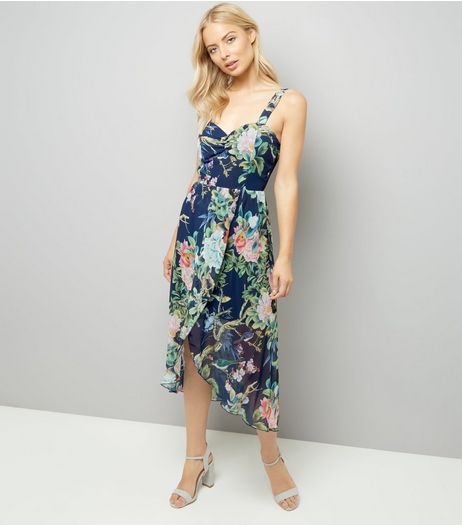 Mela Blue Floral Asymmetric Hem Dress | New Look