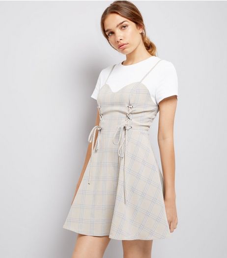 White Check Print 2 in 1 Corset Dress | New Look