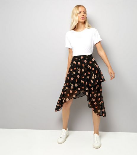 Black Spot and Floral Print Wrap Midi Skirt | New Look