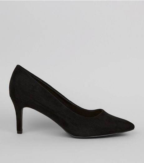 Wide Fit Black Suedette Pointed Heels | New Look