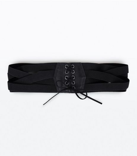 Black Cross Strap Elasticated Waist Belt | New Look