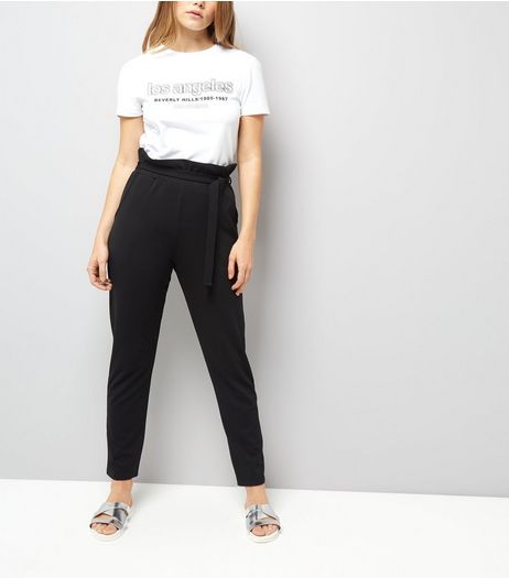 Cameo Rose Black Paper Bag Tie Waist Trousers | New Look