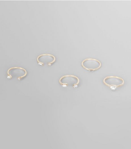 Gold Crystal Ope Ring Stack | New Look