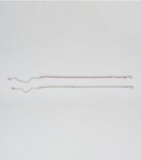 2 Pack Silver Crystal Cupchain Anklet | New Look