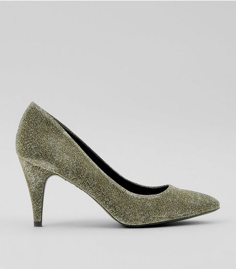 Gold Giltter Cone Heel Court Shoes | New Look
