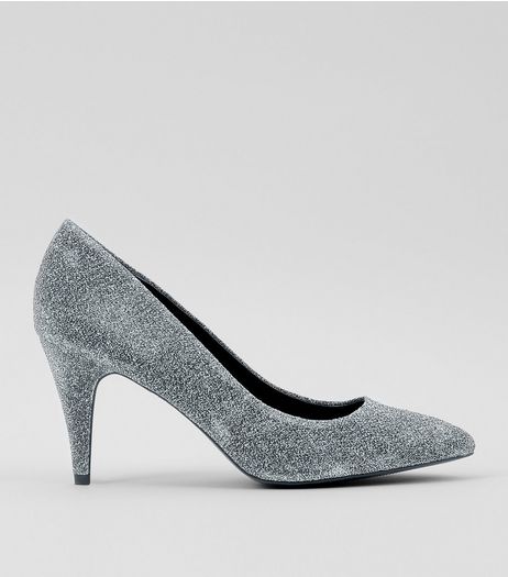 Silver Glitter Cone Heel Court Shoes | New Look