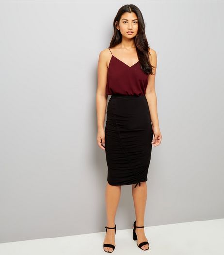 Black Ruched Side Midi Skirt | New Look