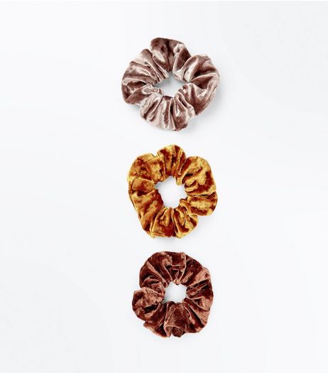 3 Pack Brown Velvet Look Scrunchies | New Look