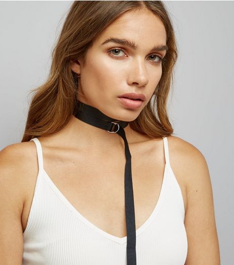 Black Leather Wrap Around Belt Choker | New Look