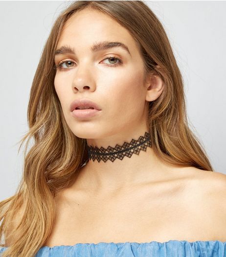 Black Geometric Lace Choker | New Look
