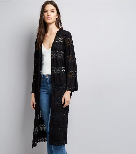 Cameo Rose Black Crochet Lace Maxi Kimono | New Look
