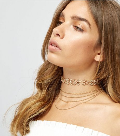 Gold Diamanté Filigree Layered Choker | New Look