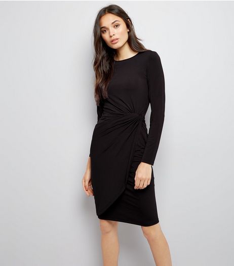Black Ruche Side Bodycon Dress | New Look