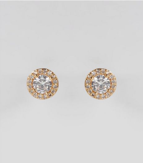 Gold Cubic Zirconia Gem Stud Earrings | New Look