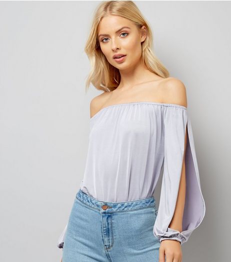 Lilac Split Sleeve Bardot Neck Bodysuit | New Look
