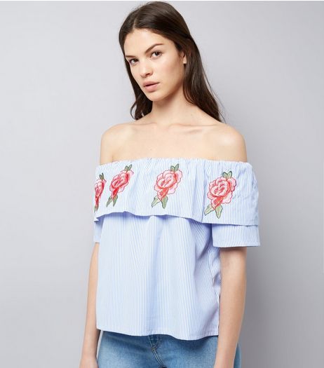 Cameo Rose Blue Floral Embroidered Top | New Look