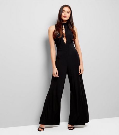 Black Tie Back Slit Front Jumpsuit | New Look