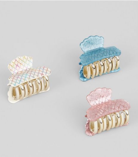 3 Pack Irridescent Shell Bulldog Clips | New Look