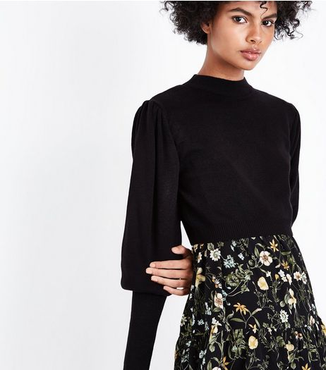 Black Puff Sleeve Cropped Jumper | New Look