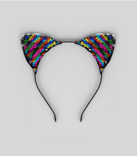 Rainbow Sequin Cat Ears Headband | New Look