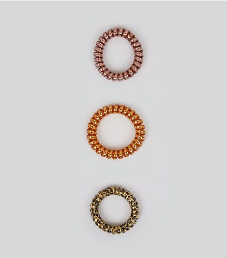3 Pack Bronze and Leopard Print Spiral Bobbles | New Look