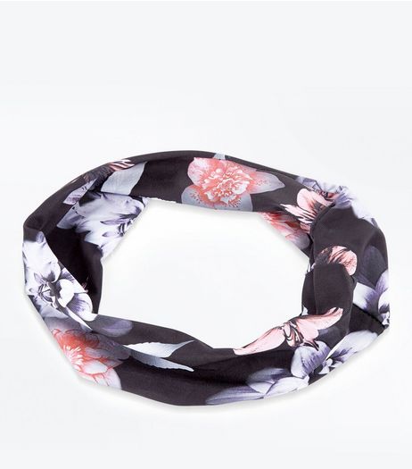 Black Digital Floral Print Headband | New Look