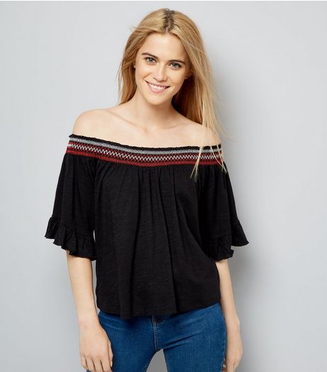 Black Bardot Neck Smock Top | New Look