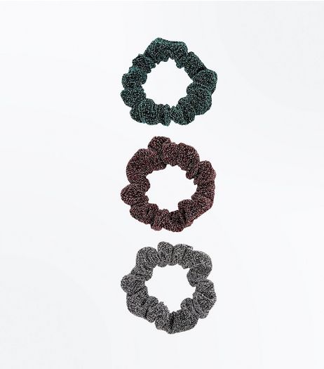 3 Pack Glitter Scrunchies | New Look