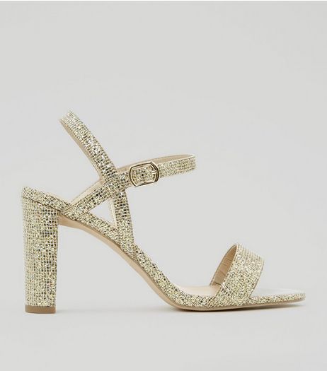 Wide Fit Gold Glitter Block Heel Sandals | New Look
